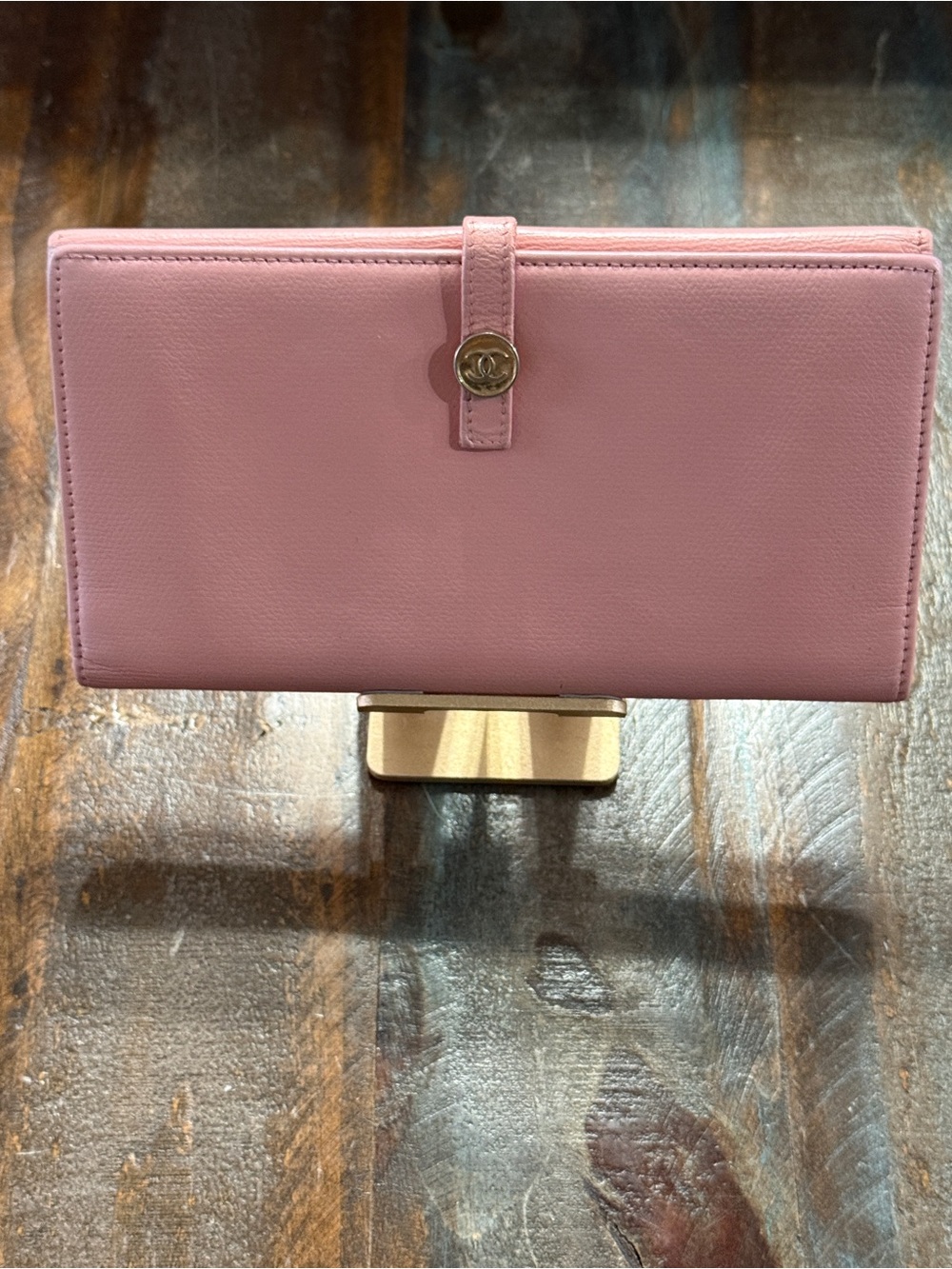 Vintage CHANEL Coco Button Pink Calfskin Caviar Long Wallet COA